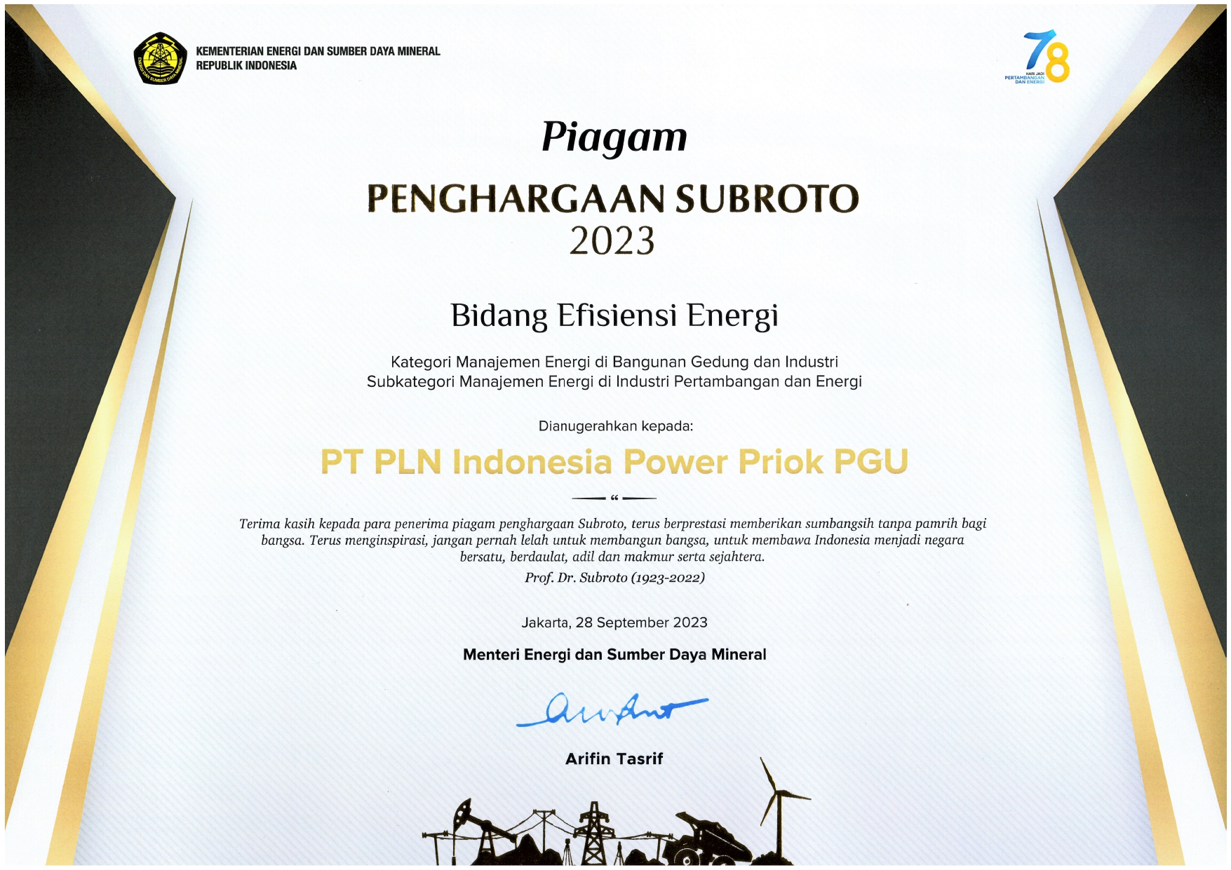 Penghargaan Subroto 2023 Bidang Efisiensi Energi
